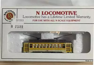 Bachmann N Scale Vintage Yellow Brill Trolley #36 -61098 New In Box !! • $49.95