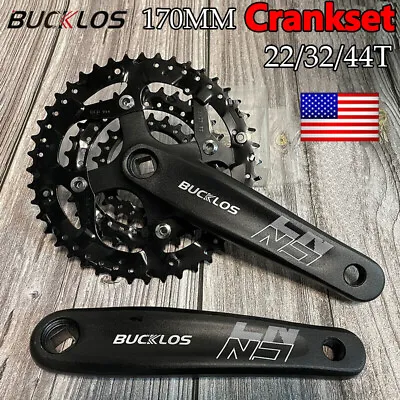 Crank Set 3x9 Speed 22/32/44T 170mm Square Hole Crank Arm Chainring Fit Shimano • $41.78