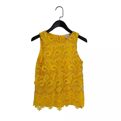 River Island Bright Yellow Lace Broderie Shell Top Full Zip Back - Size 8 NEW • £18