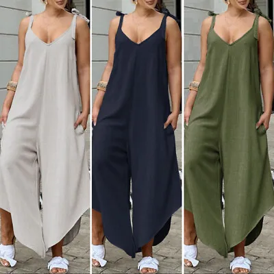 £3.99 • Buy Ladies Womens Cami Jumpsuit Playsuit Harem Baggy Plain Long Ankle Plus Size NEW