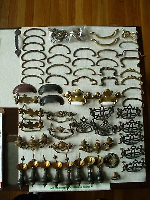 Lot Of 60 Vintage Salvaged Drawer Pulls - Brass/Wood/Steel • $19.99