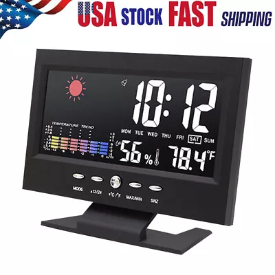 LED Digital Alarm Clock Snooze Calendar Thermometer Hygrometer Weather Display • $15.18