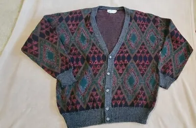 VINTAGE SEARS & ROEBUCK 80s Button Cardigan Mens Italian Sweater SIZE L Wool • $44.99