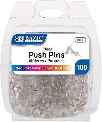 100 Clear Transparent Push Pins - Drawing Cork Board Notes Maps - US SHIP • $6.19