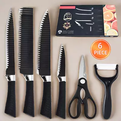 6-Piece Kitchen Knife Set Stainless Steel Blade Nonstick Scissor Gift Box • $22.89