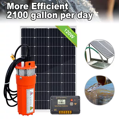 120W Solar Panel With 12V Deep Well Water Pump For Home Irrigation Ranch Farm • £149.99