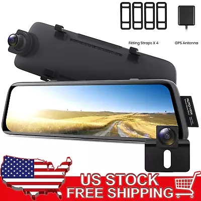 AUTO-VOX Dual 1080P Car DVR 9.35'' Anti-Glare Mirror Strap Mount Dash Camera Kit • $219.99