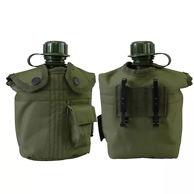 Water Bottle Army Military Hiking Pouch Flask Camo Olive Multicam Bag Belt Clip • £12.50