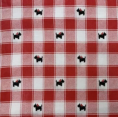 Vintage Scottie Dogs Fabric Cotton Check Plaid Red White Marcus Brothers Flawed • $30