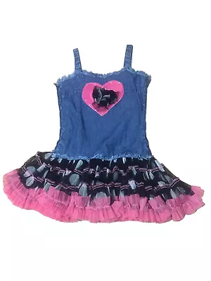 Girls Ooh La La Couture Tulle Jean Tutu Dress With Heart Polka Dots Size 2T • $28.99