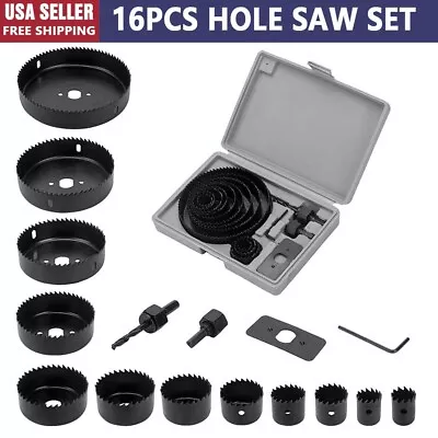 16 PCS Hole Saw Set 3/4  To 5  Durable Carbon Steel Hole Saw Drill Bit Kit New • $13.35