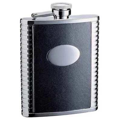 6 Oz. Stainless Steel Flask With Black Leather Covering Captive Lid New In Box • $9
