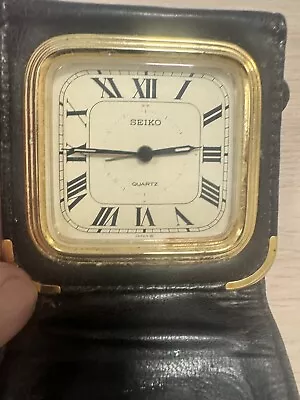 Vintage Seiko Travel Alarm Clock In Leather Case - Working • $13