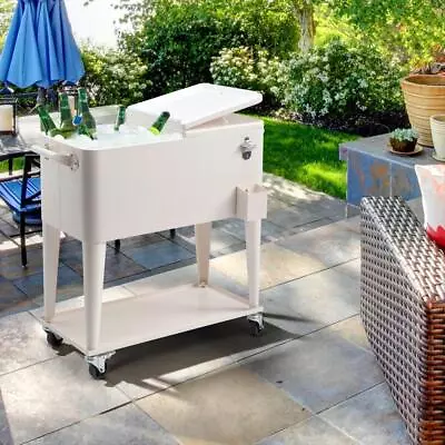 80 Quart Rolling Cooler Cart Patio Party Beverage Cart Camping Ice Chest W/Shelf • $119.90