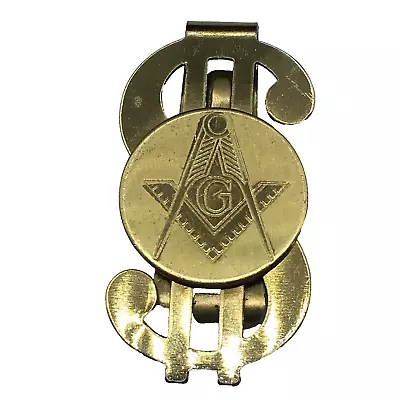 Masonic Dated 1955 Gold Tone Dollar Sign Money Clip Holder In Box Engraved Back • $14.95