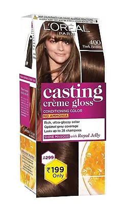 Loreal Paris Hair Colour Ammonia Honey Casting Creme Gloss Dark Brown Pack Of 2 • £19.12