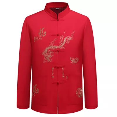 Mens Traditional Chinese Tang Suit Set Kung Fu Taichi Uniform Dragon Embroidey • $18.90