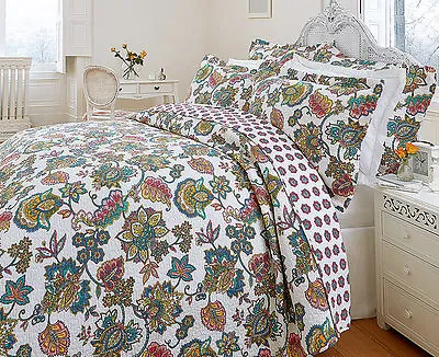 £8.99 • Buy Hotel Quality Indian Tree Quilted Bedspread Throw Set And Pillowsham Oriental 