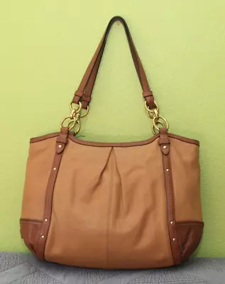 COACH Alexandra Chain Brown & Camel Leather Large Tote HandBag F20812 • $74.98