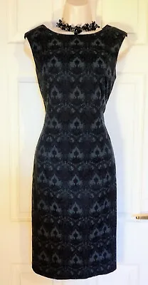 Next Retro 50s/60s Dark Teal Jacquard Style Dress Sz 8 Pinup Madmen Office  • £10