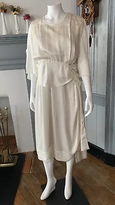 Rare Large Antique Edwardian Ivory Silk Gown 1910s White Mourning XL 32  Waist! • $280