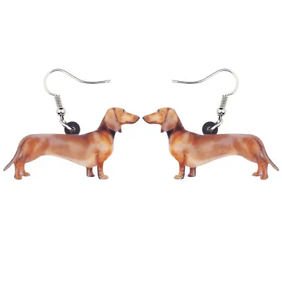 Acrylic Cute Brown Dachshund Dog Earrings Dangle Novelty Animals Charms Jewelry • $5.99