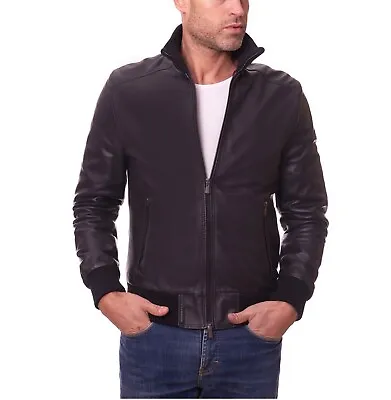 Jacket Leather Motorcycle Biker Men Men's Racer Slim Cafe Vintage Fit Black N7 • $55