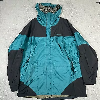 Marmot Jacket Mens Size XL Blue Black Full Zip Gore Tex Hooded Rain Wind Outdoor • $59.99