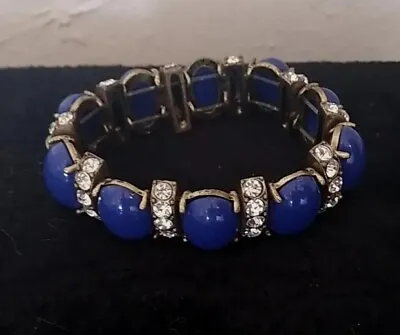 [ J.Crew] Navy Blue Acrylic Cab & Crystal Rhinestone Stretch Bracelet  • $8.89