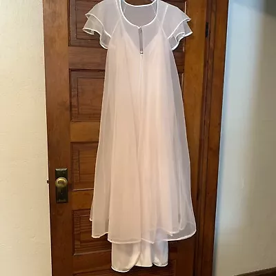 Vtg Val Mode Peignoir Set Petite Nightgown Double Chiffon Robe Pink Nylon USA • $39.75