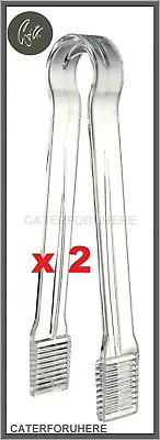 2 Ice Tong Tongs Acrylic Plastic Clear Kitchen Food Catering Bar Pub Restaurant • £4.45