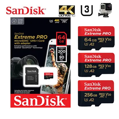 Micro SD Extreme Pro SanDisk 64GB 128GB 256GB 512GB 1TB SD Memory Card 4K UHD A2 • $19.80