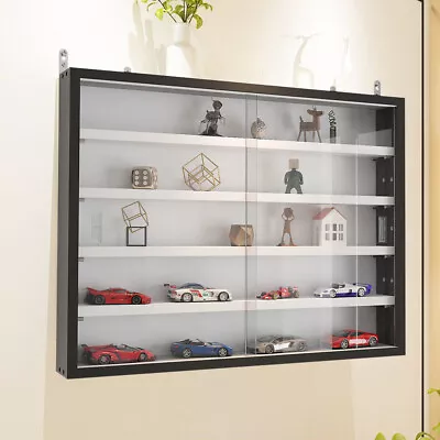 Modern Wall Display Cabinet Glass Laminated Models Collections Shelf Rack Black • £65.95