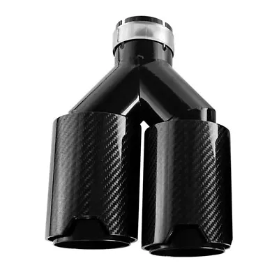 Car Carbon Fiber Glossy Muffler Tip Y Shape Double Exit Exhaust Pipe Nozzle BK • $125.78
