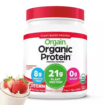 Orgain Organic Vegan 21g Protein Powder Plant BasedStrawberries N Cream 1.02lb • $19.98