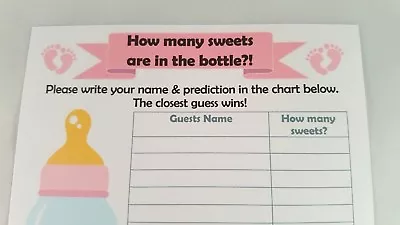 Baby Shower 22 Player Game Card - Guess How Many Sweets In The Baby Bottle? • £2.49