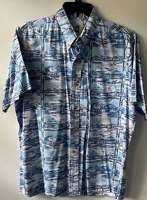 Kahala Hawaiian Island Shirt Blue Size Large Fishing Boating Button Down • $19