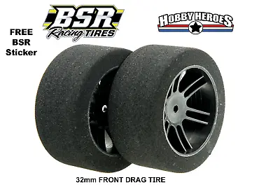 BSR Racing BSRF3225-D 1/10 Drag 25 Shore Foam Tires 32mm Black Rim (2) • $19.99