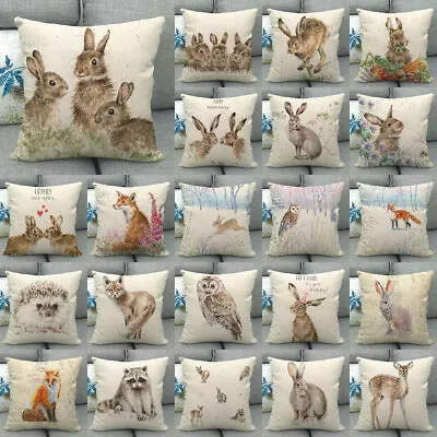 18  Animals Rabbit Deer Fox Owl Hedgehog Pillow Case Easter Bunny Cushion Covers • £4.79