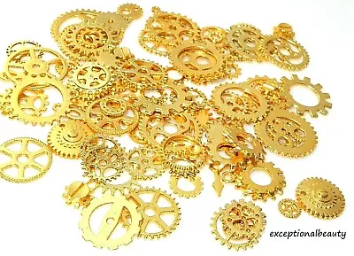 100 Grams Gold Steampunk Pieces Cogs Gears Sprockets Bead Findings Supplies • $9.99