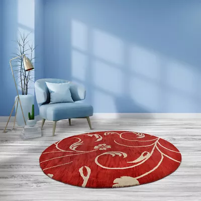 Hand Tufted Wool 8'x8' Round Area Rug Floral Red Beige BBH Homes BBK00733 • $237.55