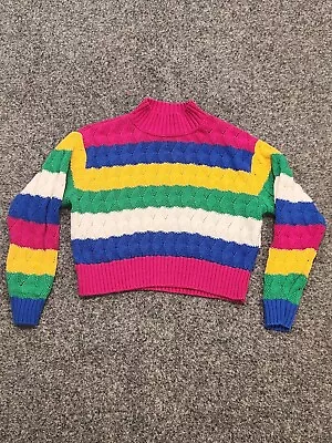VTG LIZ CLAIBORNE LizWear Sweater Women Medium Colorful Stripe Crop 80s USA • $24.49