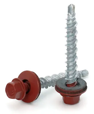 #10 Hex Washer Head Roofing Screws Mech Galv Mini-Drillers | Red Finish • $24.40