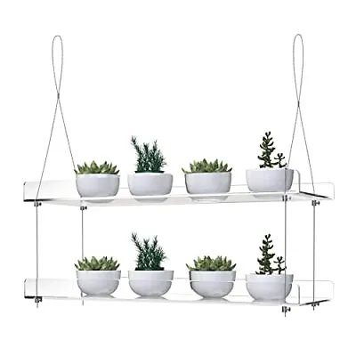 2-Tier Clear Hanging Plant Shelves For Windows Wall Hanging Plant Pot Display • $37.42