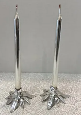 Vintage 10” Mercury Glass Tapered Candle Sticks Set W/Holder MCM Red Flame • $29