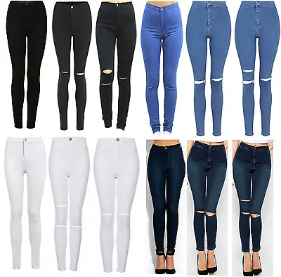 £11.49 • Buy High Waisted Skinny Ripped Jeans Jegging Knee Cut Women Mom Size 6/8/10/12/14/16