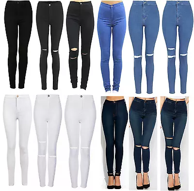 High Waisted Skinny Ripped Jeans Jegging Knee Cut Women Mom Size 6/8/10/12/14/16 • £9.99