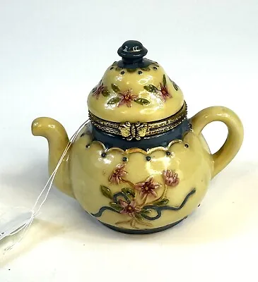 Porcelain Hinged Trinket Box English Rose Teapot Floral • $10.49