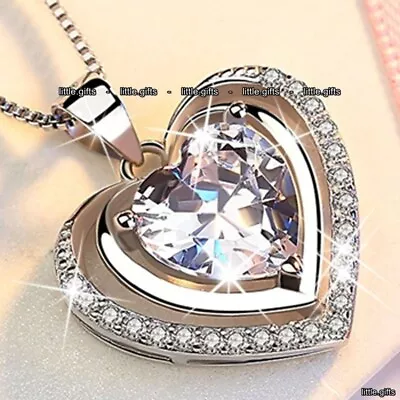 £4.95 • Buy DEALS Crystal Heart Silver Necklace Gift For Her Wife Daughter Pendent Sister