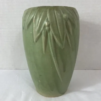 Nelson McCoy Leaves Berries Vase Green Matte Art Pottery 6.25” 1930s Mission • $40